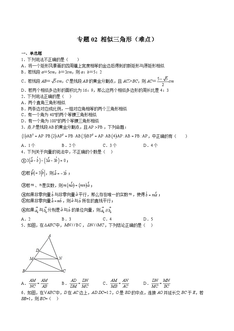 沪教版九年级数学上册期中期末挑战满分冲刺卷专题02相似三角形(难点)(原卷版+解析)01