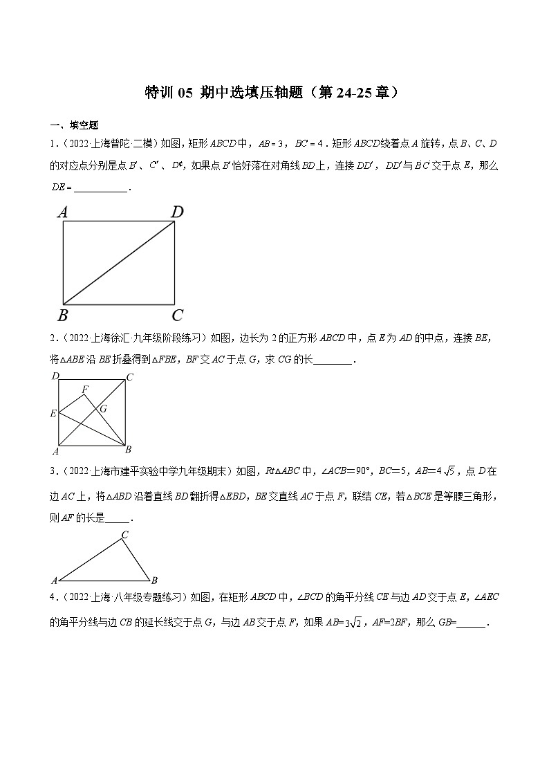 沪教版九年级数学上册期中期末挑战满分冲刺卷特训05期中选填压轴题(第24-25章)(原卷版+解析)01