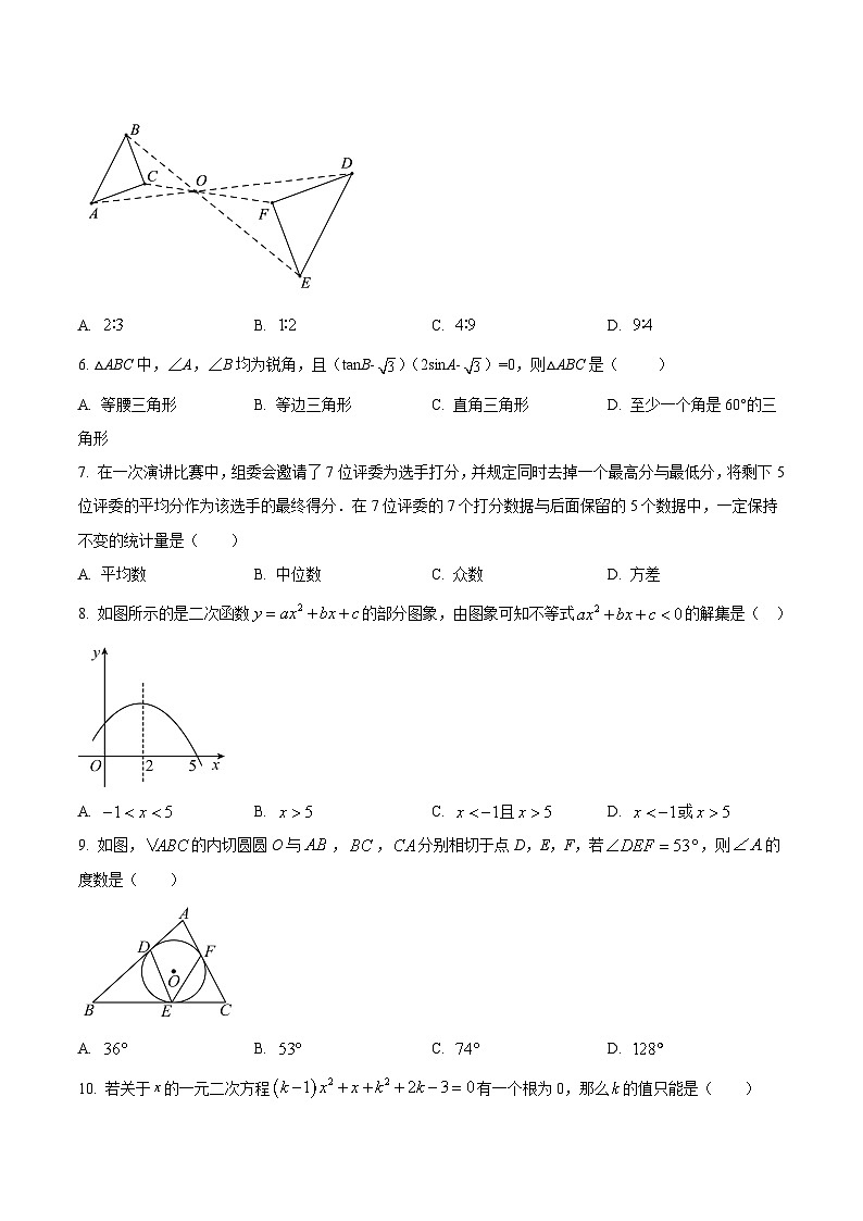 河北省邯郸市经济技术开发区2024届九年级上学期期末质量检测数学试卷(答案不全)第2页