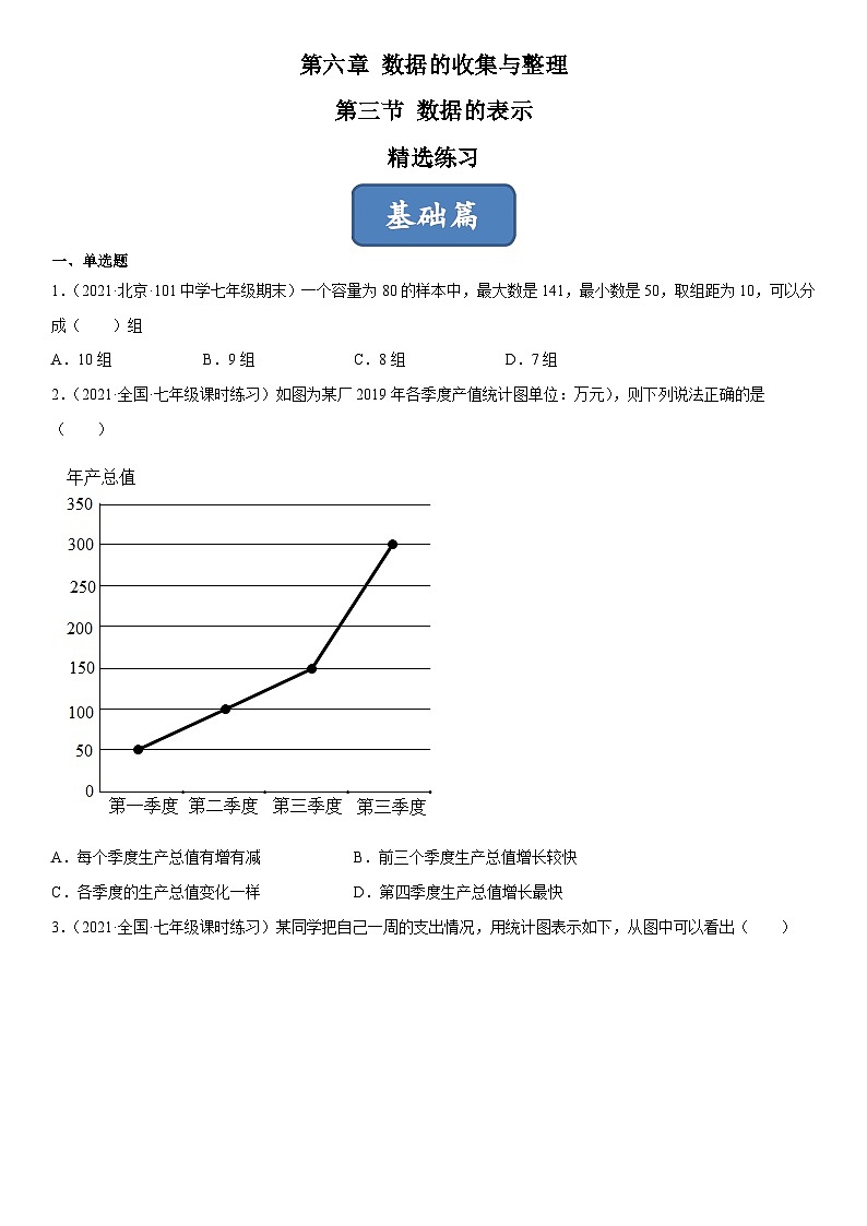 北师大版七年级数学上册同步精品课堂6.3数据的表示(练习)(原卷版+解析)01