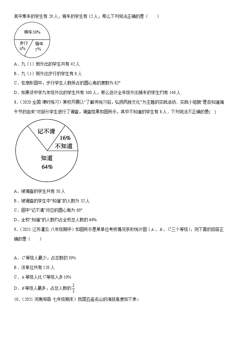 北师大版七年级数学上册同步精品课堂第六章数据的收集与整理(单元测试)(原卷版+解析)02