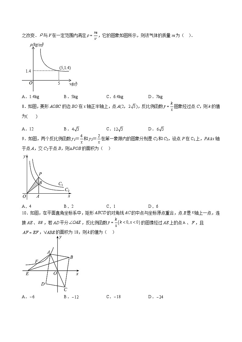 苏科版八年级数学下册期中期末满分冲刺卷专题05反比例函数(重点)(原卷版+解析)第2页