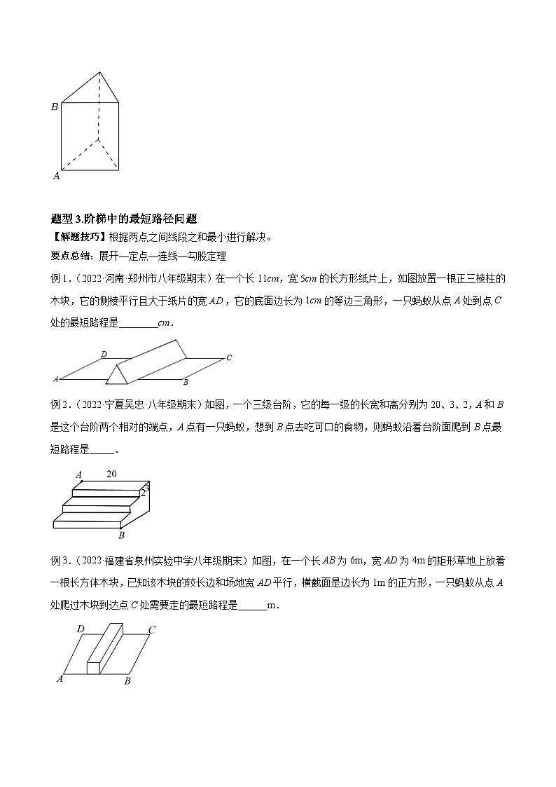 人教版八年级数学下册重难题型全归纳专题17.2勾股定理中的最短路线与翻折问题专题讲练(原卷版+解析)第3页