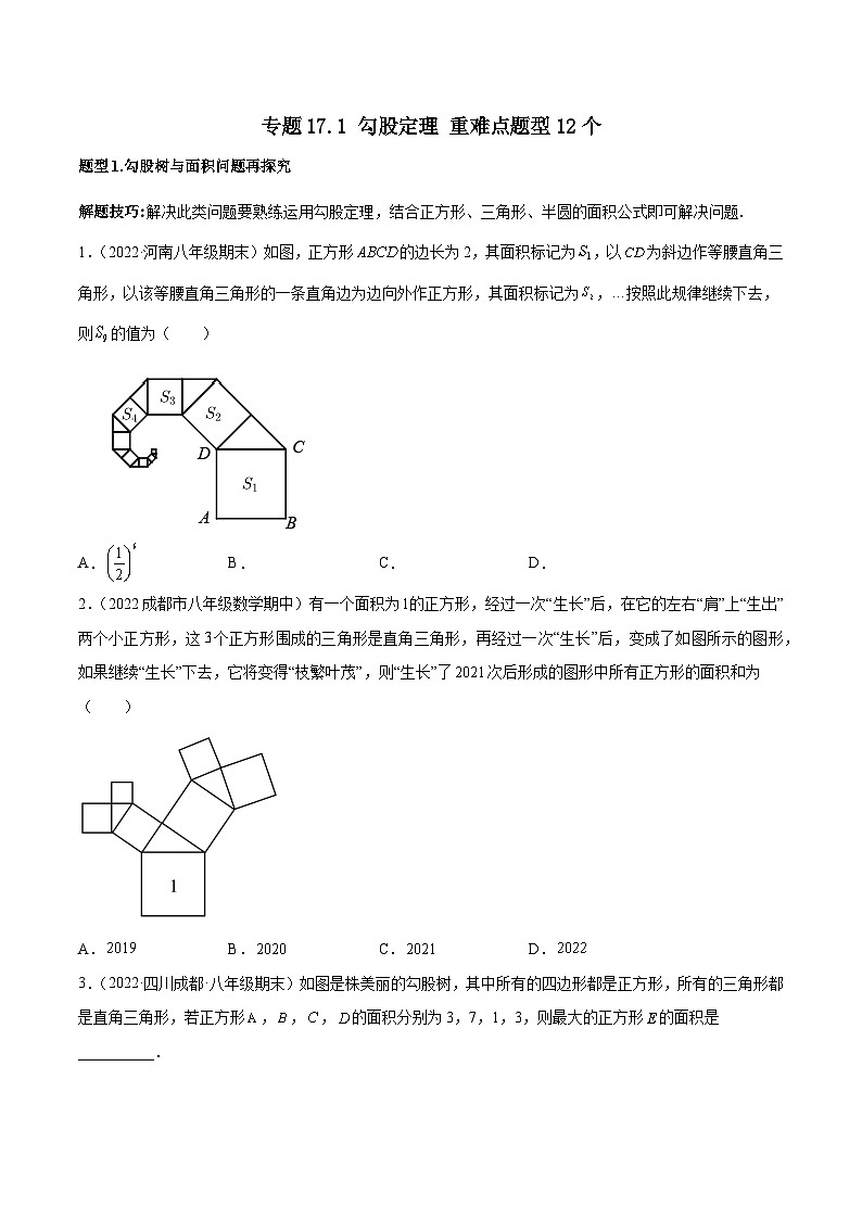 人教版八年级数学下册重难题型全归纳及技巧提升专项精练专题17.1勾股定理重难点题型12个(原卷版+解析)01