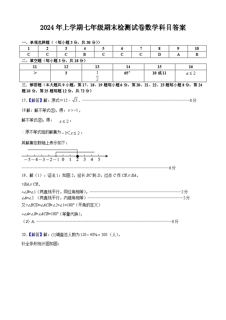 2024华益七年级期末考试数学参考答案第1页