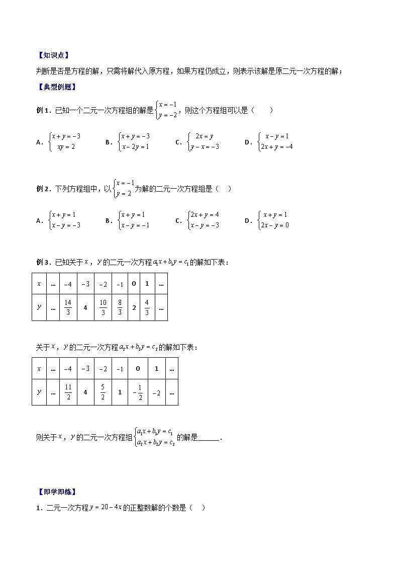 浙教版七年级数学下册同步精品讲义专题2.2二元一次方程组(学生版+解析)03
