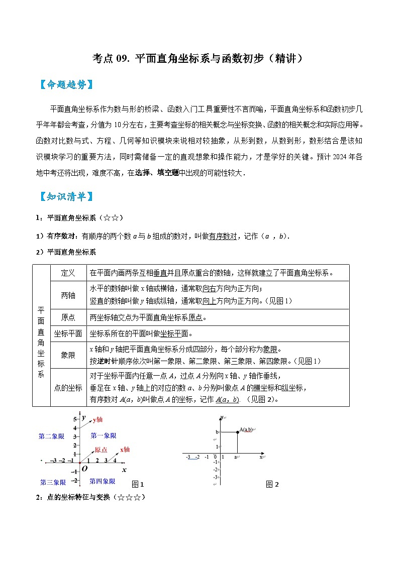 考点09 平面直角坐标系与函数初步（精讲）（原卷版）第1页