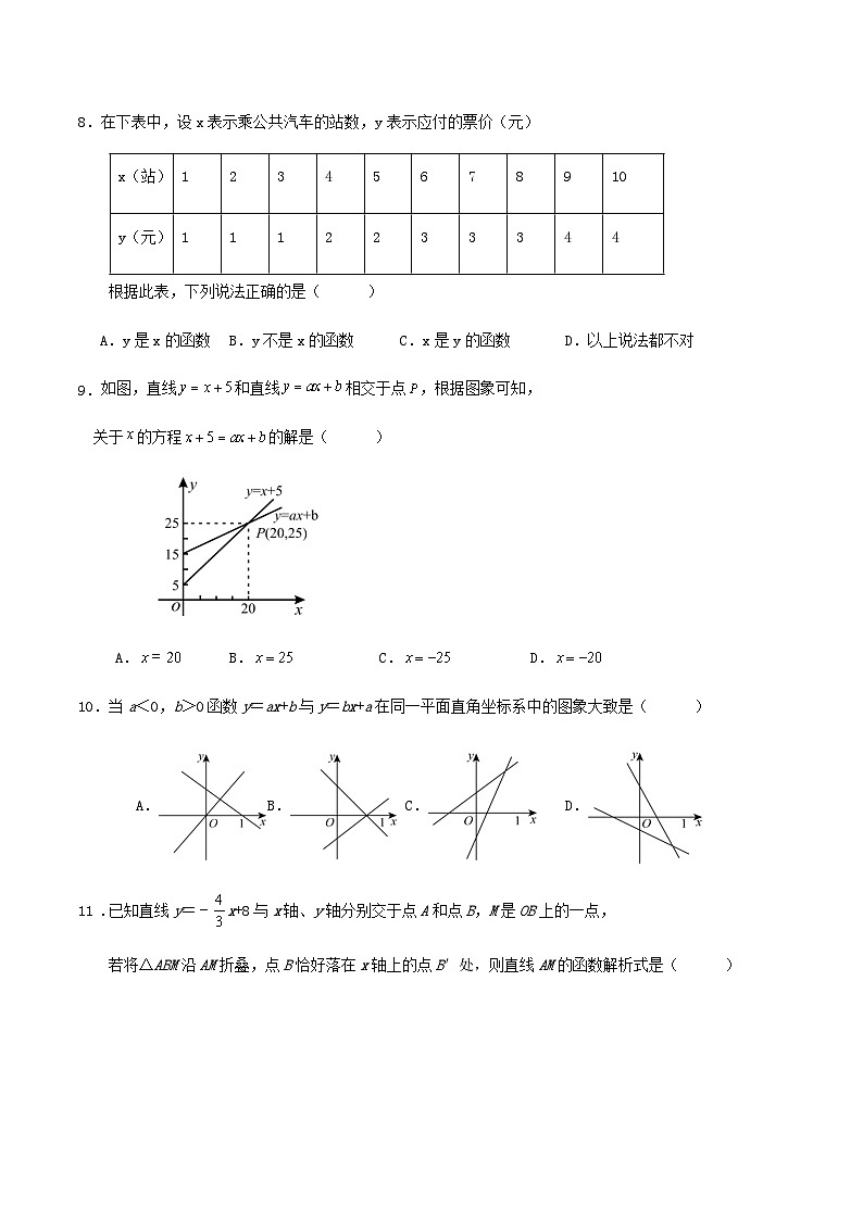 人教版八年级数学下册第十九章《一次函数》周末训练卷（含解答）第2页