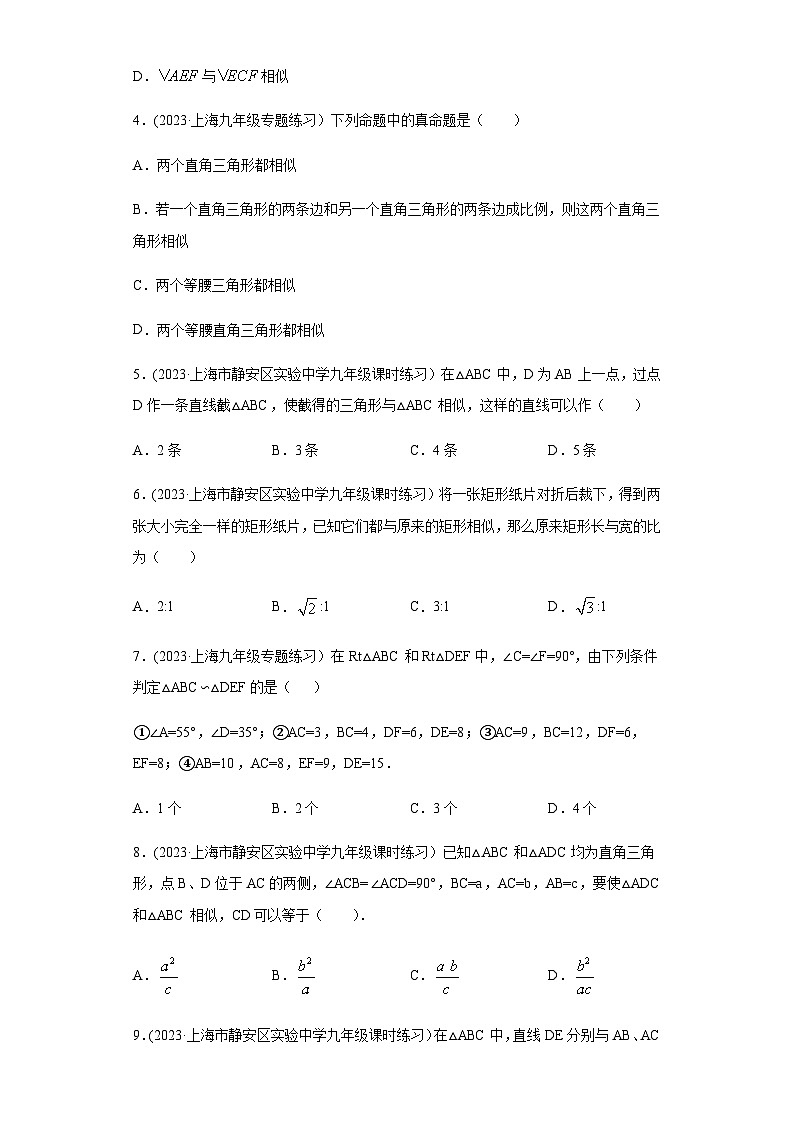 沪教版九年级上册数学专题训练专题03相似三角形的判定重难点专练(原卷版+解析)第2页