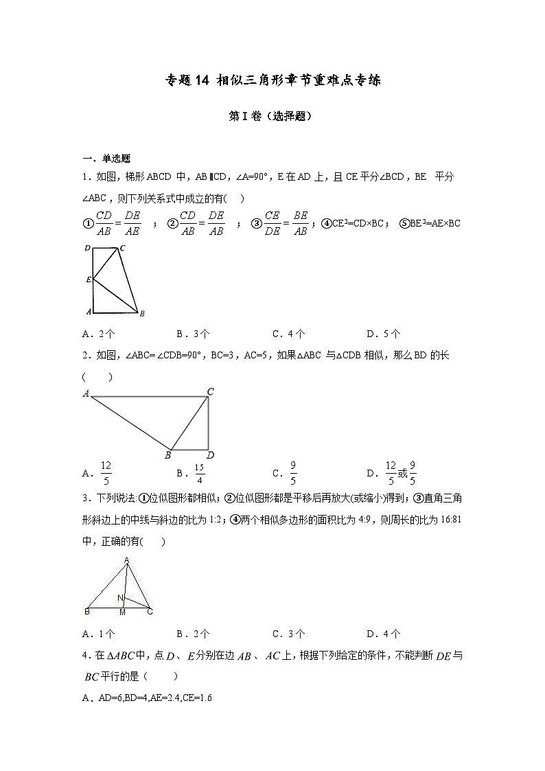 沪教版九年级上册数学专题训练专题14相似三角形章节重难点专练(原卷版+解析)第1页