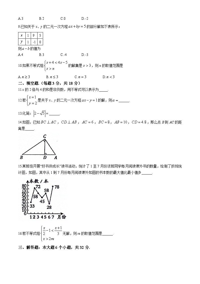 甘肃省武威市凉州区凉州区洪祥镇九年制学校2023-2024学年七年级下学期期末数学试题第2页