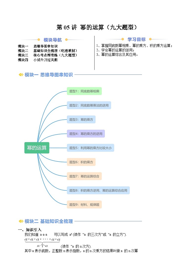2024年沪教版七年级数学暑期提升精讲 第05讲 幂的运算（九大题型）(知识点+练习)01