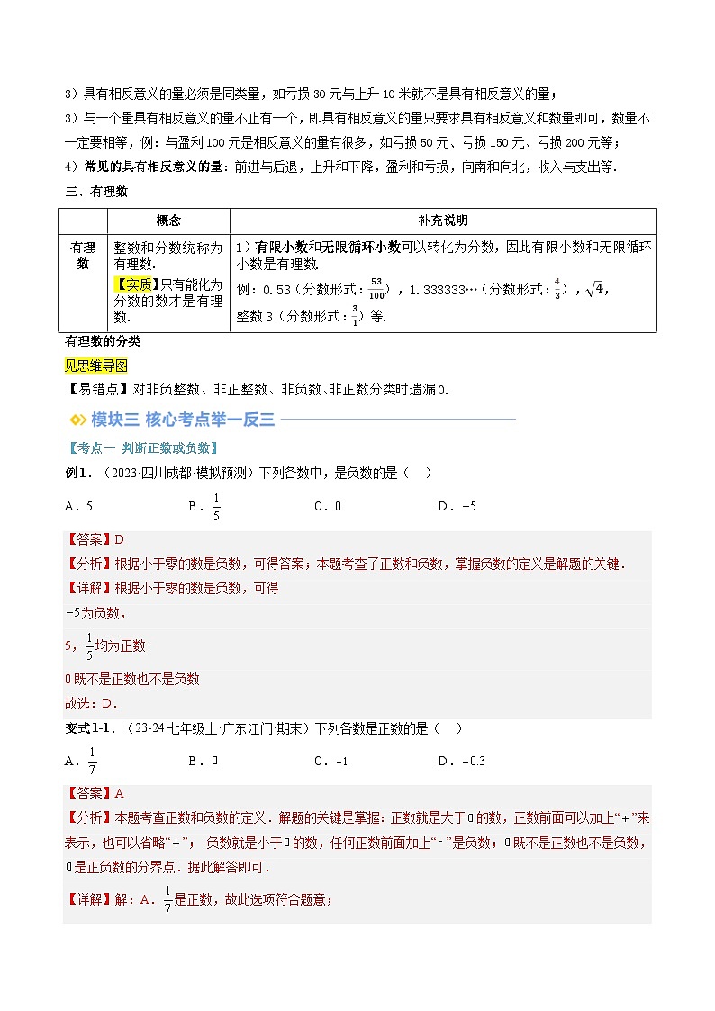 2024年华东师大版七年级数学暑期提升精讲 第01讲 有理数(知识点+练习)02