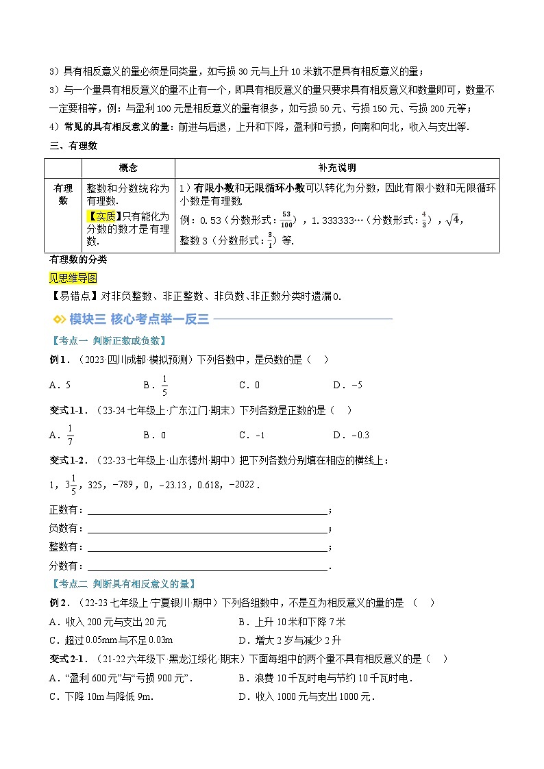 2024年华东师大版七年级数学暑期提升精讲 第01讲 有理数(知识点+练习)02