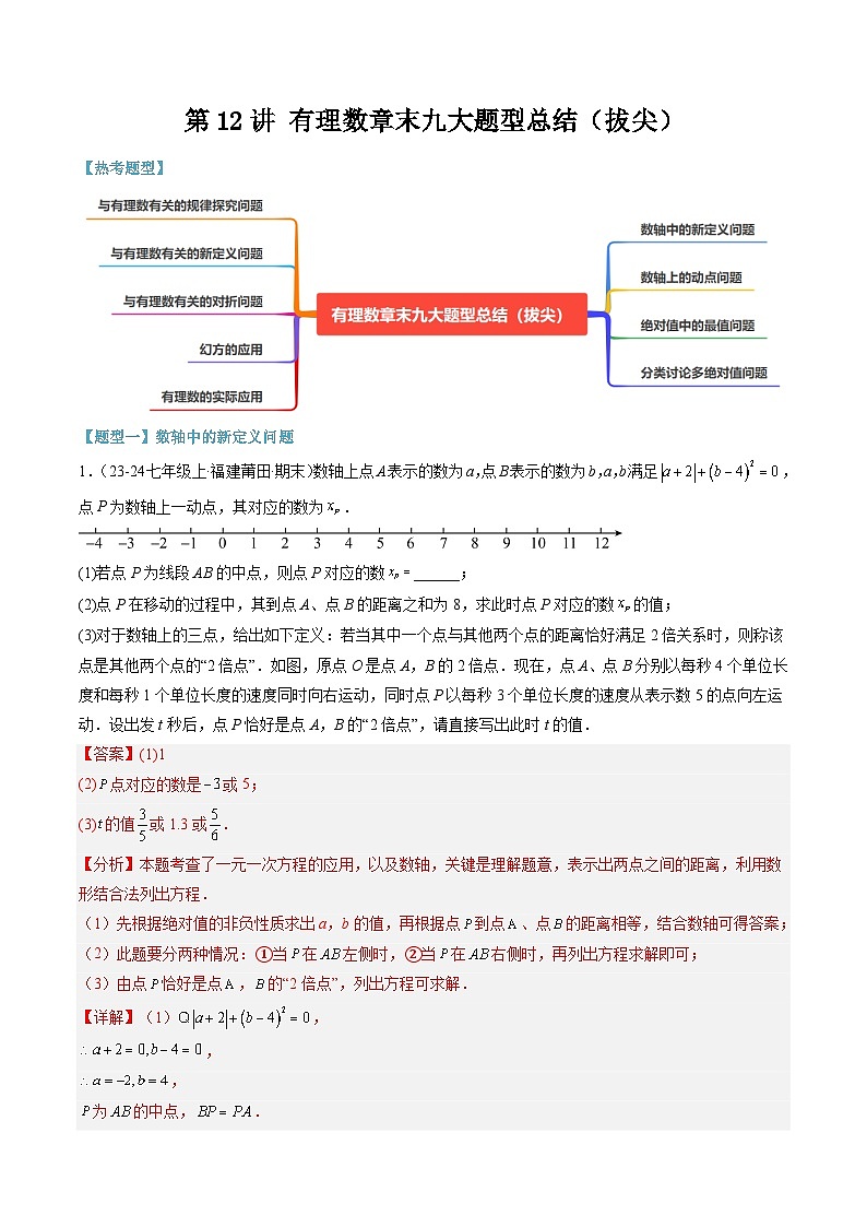 2024年华东师大版七年级数学暑期提升精讲 第12讲 有理数章末九大题型总结(知识点+练习)01