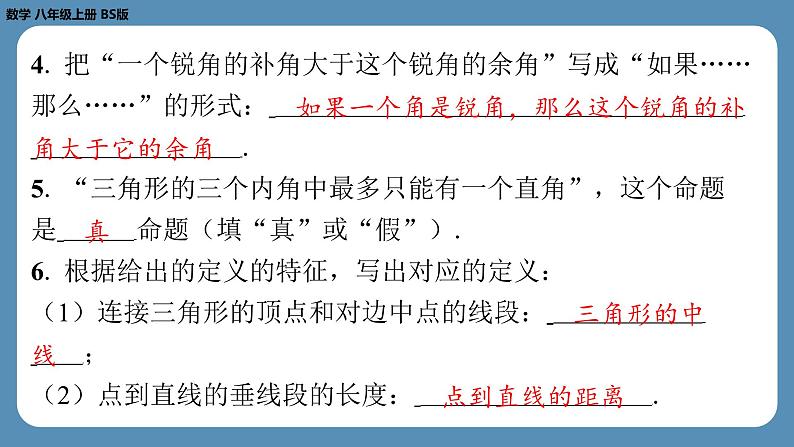 2024-2025学年度北师版八上数学7.2定义与命题（第一课时）【课外培优课件】第4页