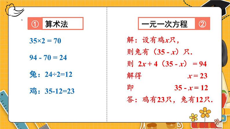 北师数学八年级上册 第五章 3 应用二元一次方程组——鸡兔同笼 PPT课件06