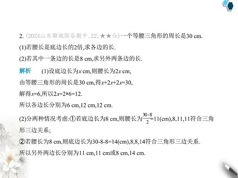 青岛版初中八年级数学上册专项素养巩固训练卷(三)分类讨论思想在等腰三角形中的六大应用课件第3页