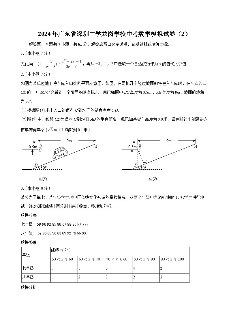 2024年广东省深圳中学龙岗学校中考数学模拟试卷（2）+01