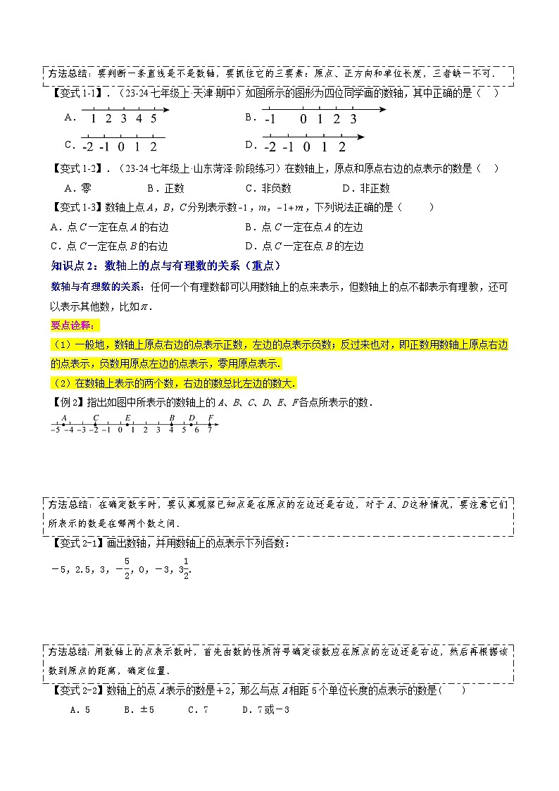 第02讲  数轴、相反数与绝对值（4个知识点+6个考点+4个易错分析）（原卷版+解析版）-2024年新七年级数学暑假提升精品讲义（人教版2024）02