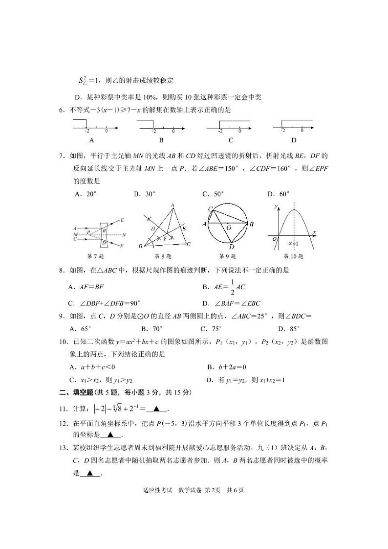 湖北省襄阳市枣阳市2024届九年级下学期中考适应性考试（二模）数学试卷(含答案)02