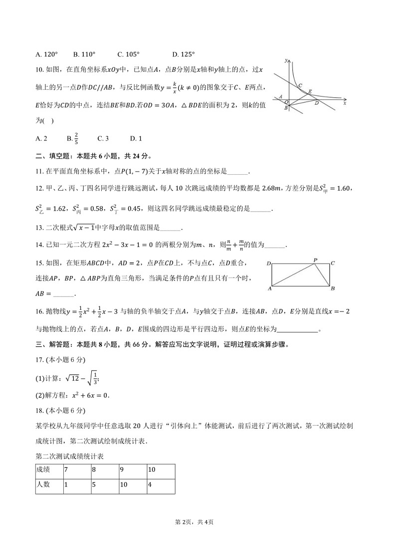 [数学]浙江省金华市第十五中数学2023～2024学年八年级下学期六月份独立作业数学试题(无答案)02
