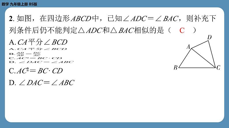 2024-2025学年度北师版九上数学4.5相似三角形判定定理的证明【课外培优课件】第3页