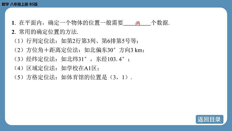 2024-2025学年度北师版八上数学3.1确定位置【课件】第4页