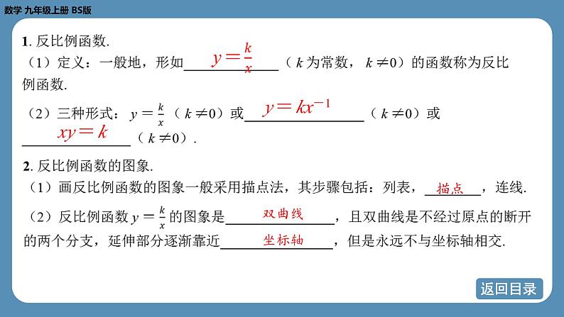 2024-2025学年度北师版九上数学-第六章-反比例函数-回顾与思考【课件】第4页