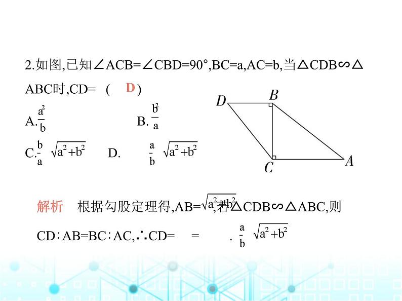 沪科版初中九年级数学上册22-2相似三角形的判定第五课时直角三角形相似的判定基础过关练课件03