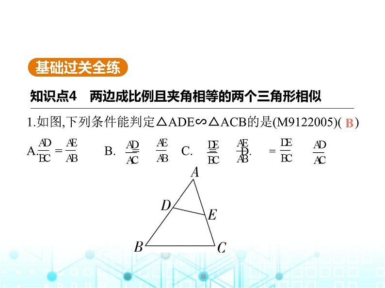 沪科版初中九年级数学上册22-2相似三角形的判定第三课时相似三角形的判定定理2基础过关练课件02