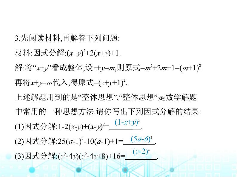 华东师大版初中八年级数学上册专项素养综合练(三)因式分解面面观课件第4页