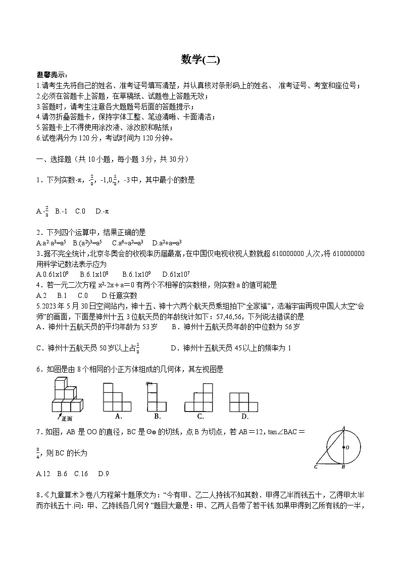 湖南省邵阳市邵东市2024届九年级下学期中考二模数学试卷(含答案)01
