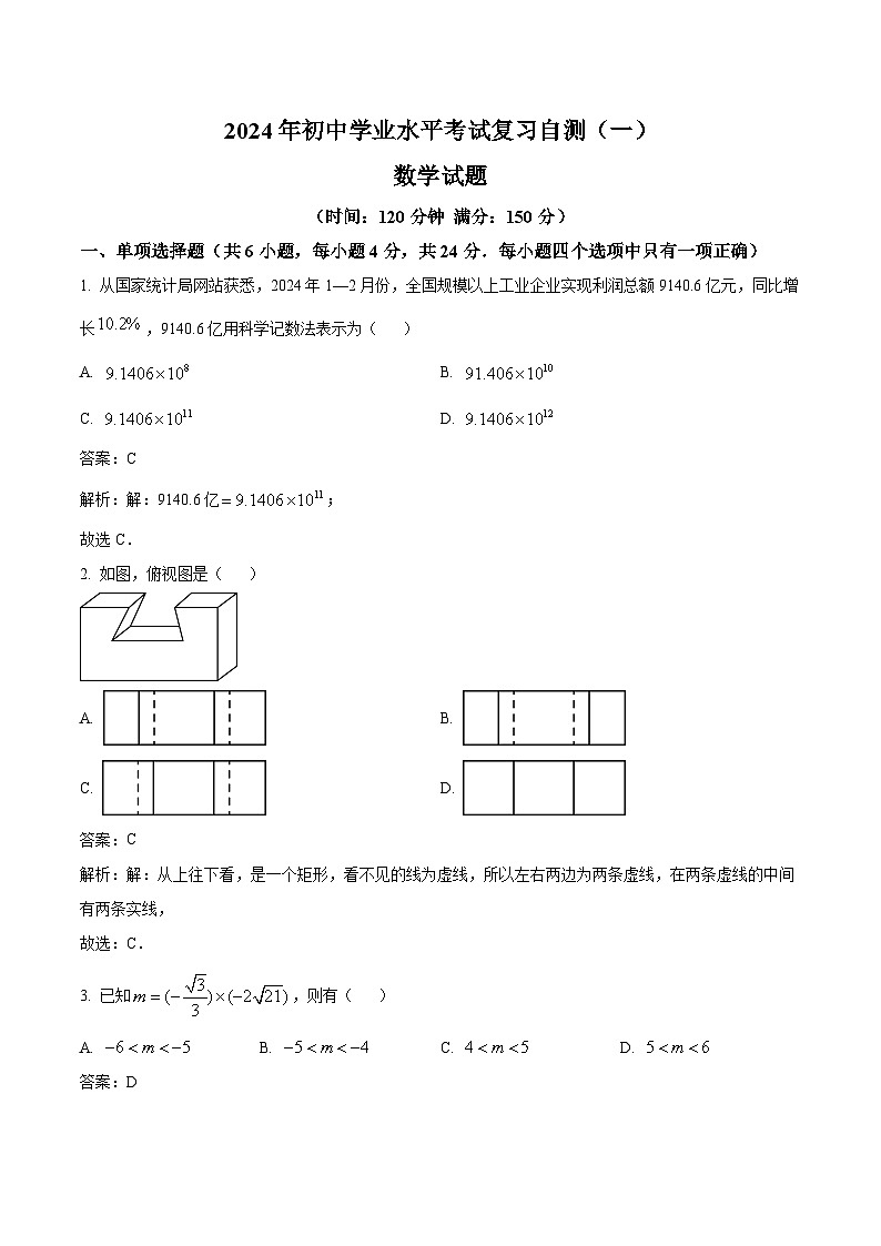山东省潍坊市安丘市2024届九年级下学期中考一模数学试卷(含解析)01