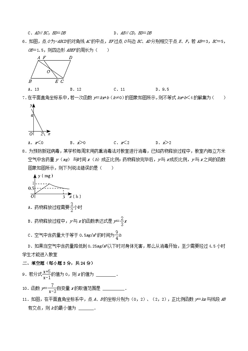 2022-2023学年吉林省长春市朝阳区八年级下学期期中数学试题及答案第2页