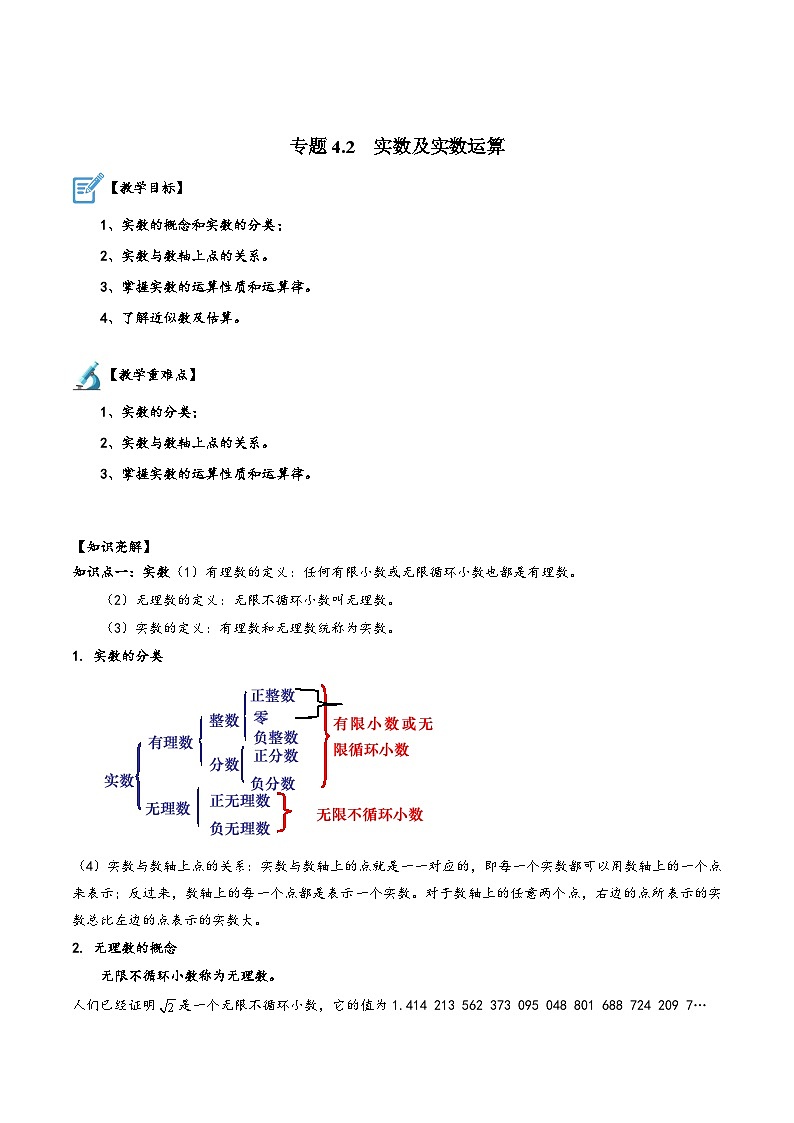 苏科版八年级数学上册讲练专题4.2实数及实数运算(原卷版+解析)第1页