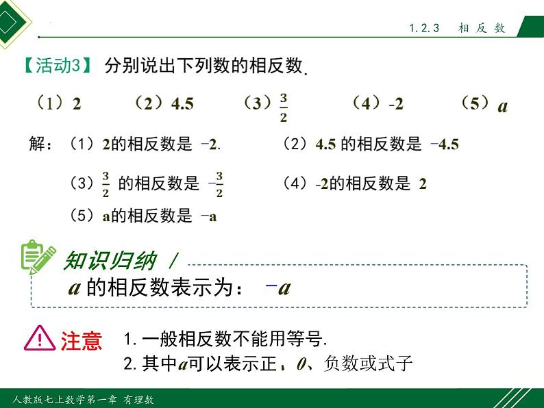 人教版七年级数学上册同步教材1.2.3 相反数（课件）第8页