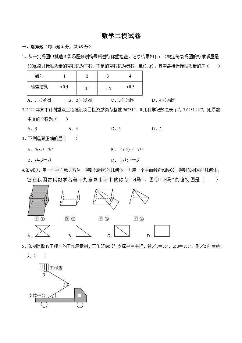 山东省泰安市岱岳区2024届九年级下学期中考二模数学试卷(含答案)01