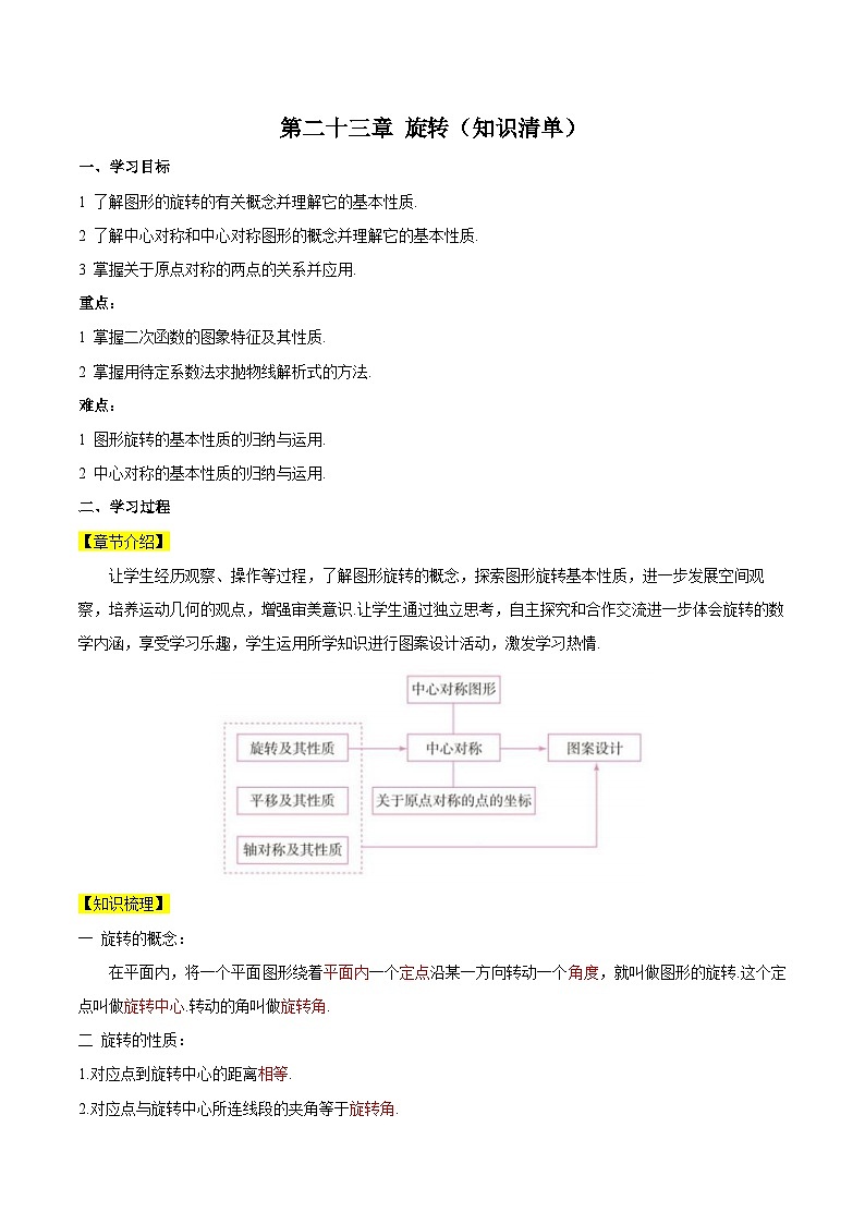 第二十三章 旋转（知识清单）原卷版+解析版01