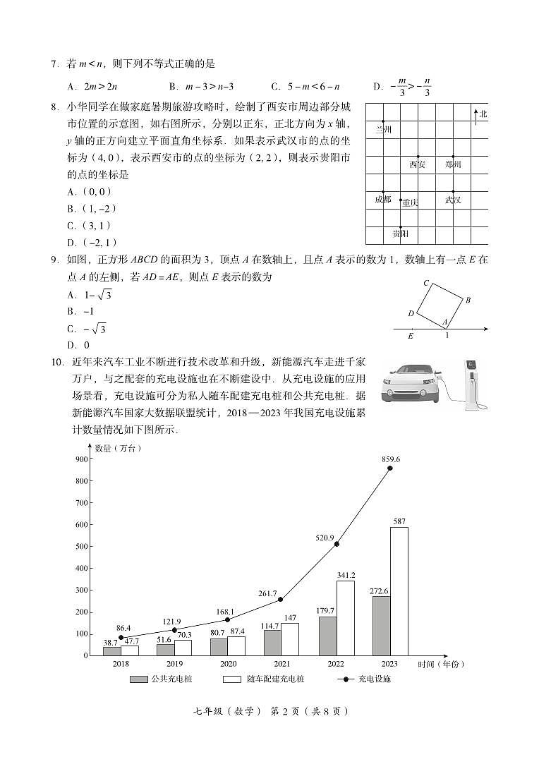 北京海淀2023-2024初一下学期期末数学试卷及答案第2页