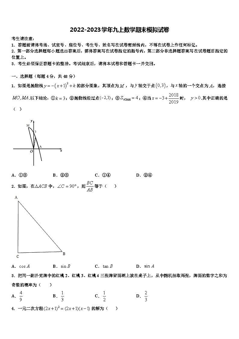 重庆巴蜀常春藤2022年数学九上期末经典模拟试题含解析01