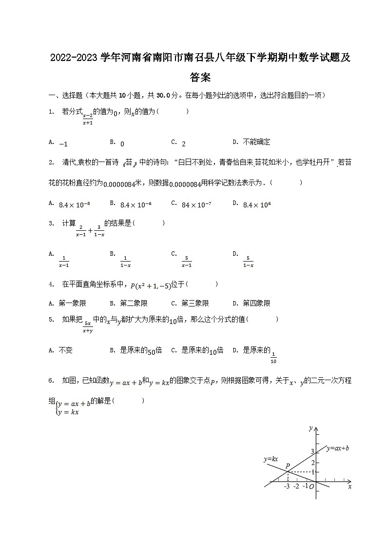 2022-2023学年河南省南阳市南召县八年级下学期期中数学试题及答案第1页