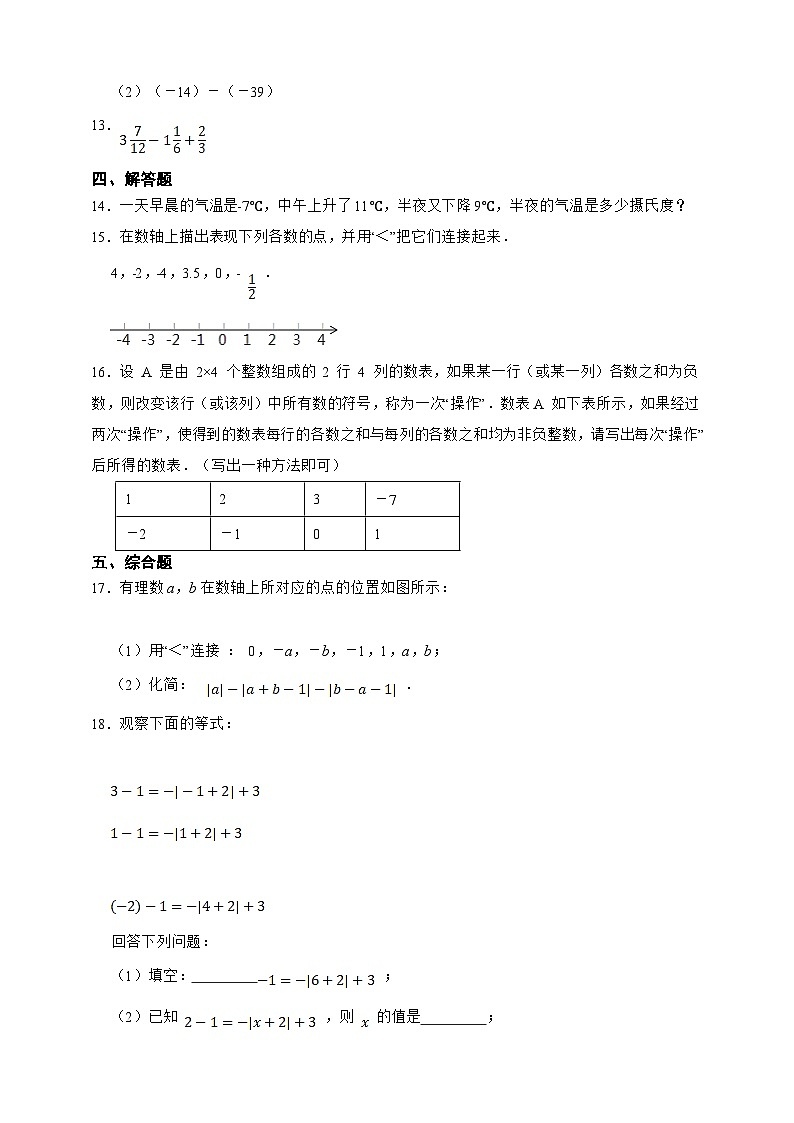 【人教版数学（2024年）】七年级上册同步练习  2.1 有理数的加法与减法综合题（含答案）第2页