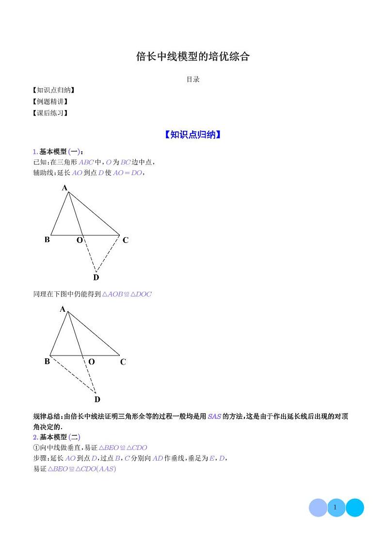 倍长中线模型的培优综合---中考数学专题01