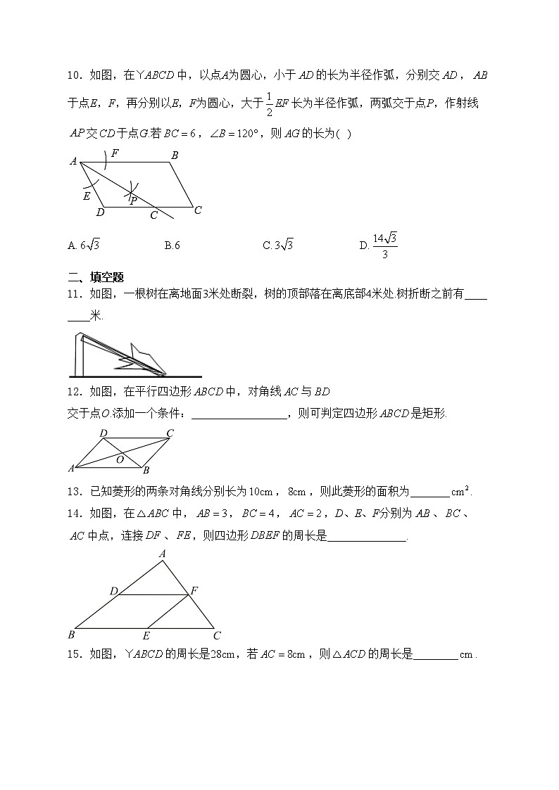 湖南省张家界市桑植县2023-2024学年八年级下学期4月期中考试数学试卷(含答案)03