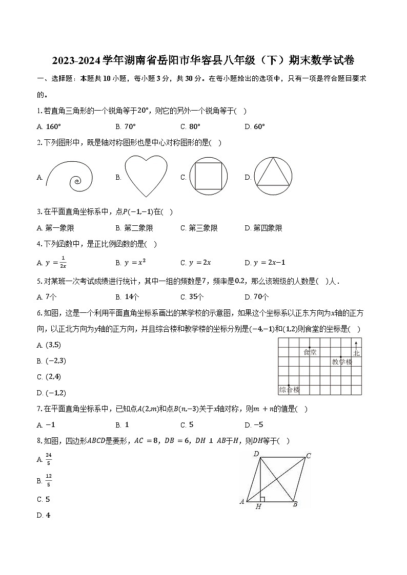 2023-2024学年湖南省岳阳市华容县八年级（下）期末数学试卷（含答案）01