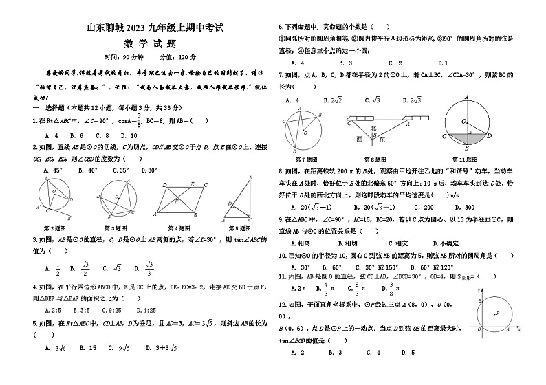 山东省聊城市东昌府区2023-2024学年九年级上学期期中考试数学试题01
