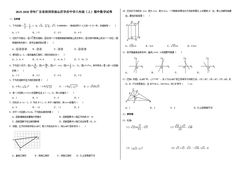 2019-2020学年广东省深圳市南山区学府中学八年级（上）期中数学试卷第1页