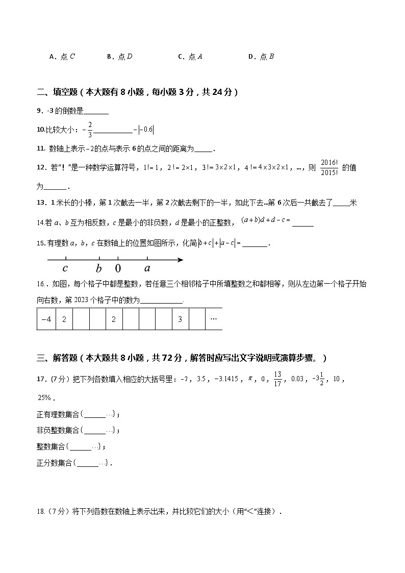 北师大版（2024）七年级上册数学第二章有理数及其运算 暑期预习单元测试卷（含答案）第2页