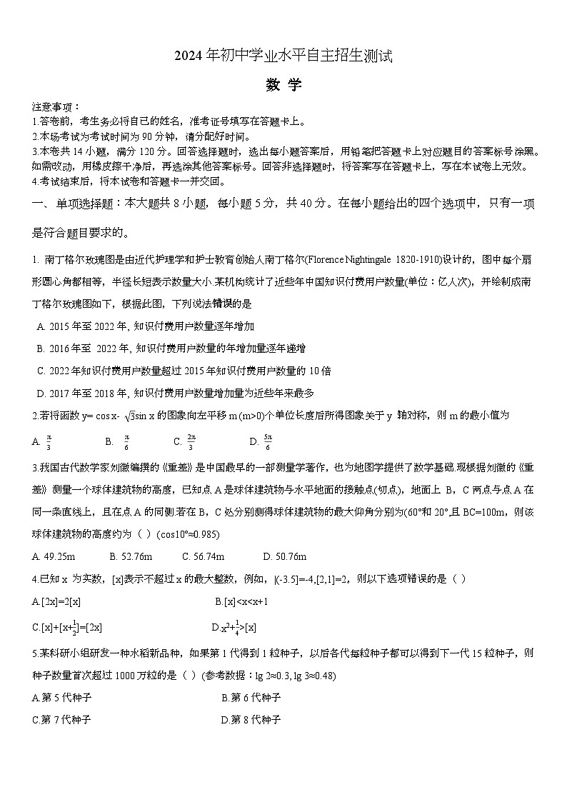 2024年海南省文昌中学自主招生数学试题01